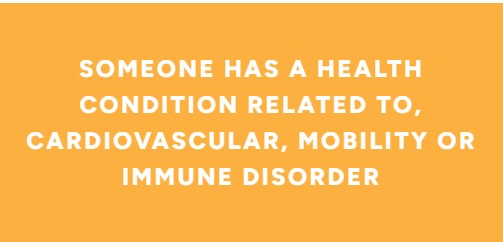 Someone has a Health Condition related to, Cardiovascular, Mobility or Immune disorder